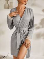 Grey Long Sleeve Casual Women Sleep  Lounge 6886