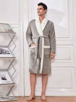 Belted Plain Shawl Collar Underwear  Sleepwear 8146