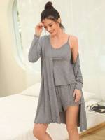 Lettuce Trim Grey Long Sleeve Underwear  Sleepwear 4806