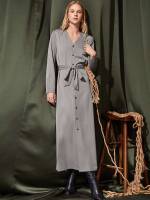 Elegant Grey Belted Regular Fit Women Dresses 4617