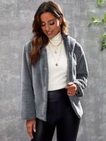 Casual Grey Plain Women Outerwear 9971