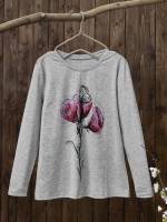 Round Neck Grey Casual Floral Women Tops, Blouses  Tee 3890