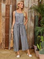 Belted Straps Regular Fit Capris Women Jumpsuits  Bodysuits 266