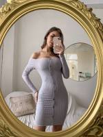  Off the Shoulder Grey Slim Fit Women Dresses 144