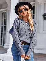 Long Sleeve V neck Grey Regular Fit Women Knitwear 6752