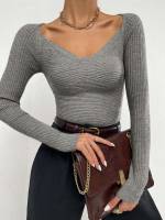 Rib-Knit Slim Fit Casual Regular Women Knitwear 2989