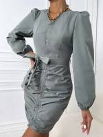 Long Sleeve Grey Short Women Dresses 2630