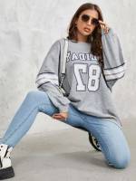 Long Sporty Grey Women Sweatshirts 6284