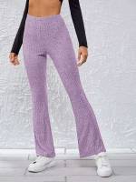 Rib-Knit Regular Fit Casual Women Pants 4662