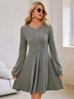  Long Sleeve Elegant Button Front Women Dresses 8102