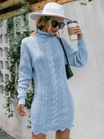 Plain Long Sleeve High Neck Elegant Women Sweater Dresses 1773