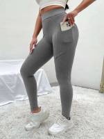 Grey Long Pocket Women Leggings 4027