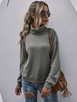  Plain High Neck Grey Women Sweatshirts 120