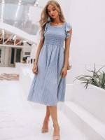 Striped Square Neck Grey Women Dresses 695