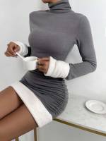  Grey Long Sleeve Colorblock Women Clothing 5677