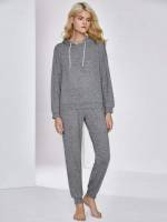 Hooded Long Sleeve Grey Women Lounge Sets 7666