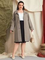 Plain Long Sleeve Grey Belted Plus Size Outerwears 9816