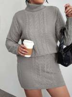 Plain Grey Casual High Neck Women Plus Clothing 1913