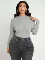 Stand Collar Slim Fit Plain Plus Size Knitwear 816