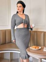 Slim Fit Grey V neck Plus Size Knitwear 7874