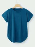 Basics Plain Round Neck Plus Size Tops 260