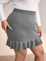  Grey Short Ruffle Hem Plus Size Sweater Skirts 675