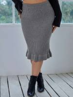 Plain Midi Grey Plus Size Knitwear 2684