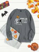 Regular Long Sleeve Grey Casual Plus Size Sweatshirts 2592