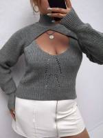  Casual Grey Plus Size Knitwear 724