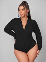  Stand Collar Long Sleeve Zipper Plus Size Bodysuits 1616