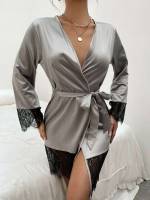 Long Sleeve Colorblock  Women Sleep  Lounge 1049