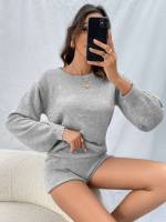 Regular Fit Plain Grey Women Sweater Co-ords 8806