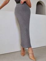 Grey  Elegant Women Sweater Skirts 5185