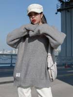 Plain Oversized Long Sleeve Long Women Knitwear 7088