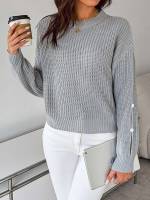 Split Grey Casual Plain Women Knitwear 503