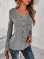  Long Sleeve Grey Women Tops, Blouses  Tee 2381