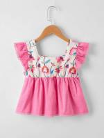 Ruffle Square Neck Cap Sleeve Cute Girls Tops 922