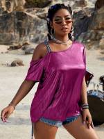 Regular Fit Asymmetrical Asymmetrical Neck Plus Size T-shirts 490