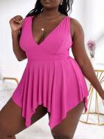  Hot Pink Plain Plus Size Tankinis 5685