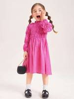  Regular Fit Hot Pink Stand Collar Toddler Girl Dresses 657