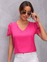  Regular Hot Pink Scallop Women Blouses 8406