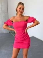 Plain Off the Shoulder Sexy Women Dresses 573