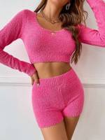  Scoop Neck Hot Pink Women Knitwear 2752