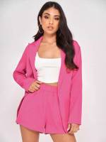 Hot Pink Plain Long Sleeve Women Clothing 9420