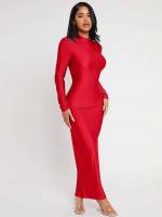 Stand Collar Slim Fit Glamorous Plain Women Dresses 353