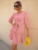  Three Quarter Length Sleeve Hot Pink Casual Women Dresses 260