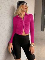 Long Sleeve Slim Fit Casual Plain Women Blouses 3061