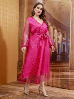  Long Hot Pink Polka Dot Women Plus Clothing 857