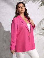 Hot Pink Shawl Collar Long Sleeve Regular Fit Women Plus Clothing 5346