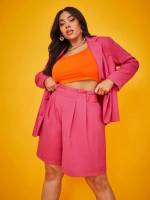 Plain Lapel Hot Pink Plus Size Suit Sets 7528